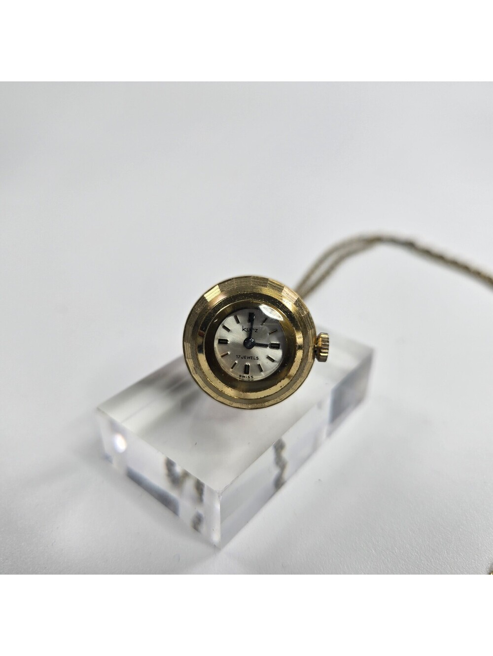 Vintage Kurz Swiss 17 Jewel Mechanical Pendant Watch Necklace Gold Tone 30" 60s